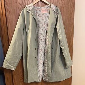 Floral Lined Green Trench Jacket